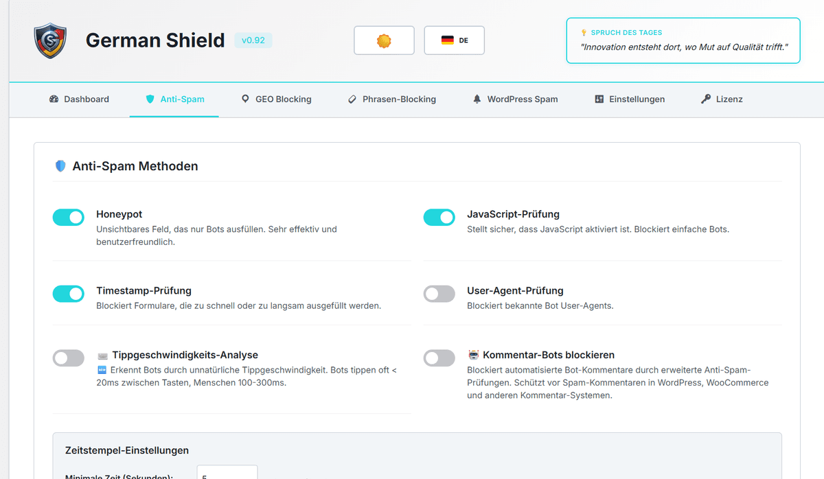 Anti-Spam Einstellungen